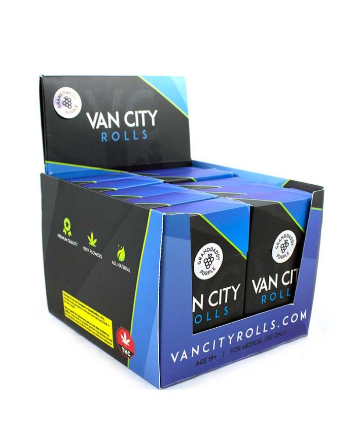 Wholesale Carton (Contains 10 packs) | Van City Rolls | Granddaddy Purple | Indica Dominant Hybrid